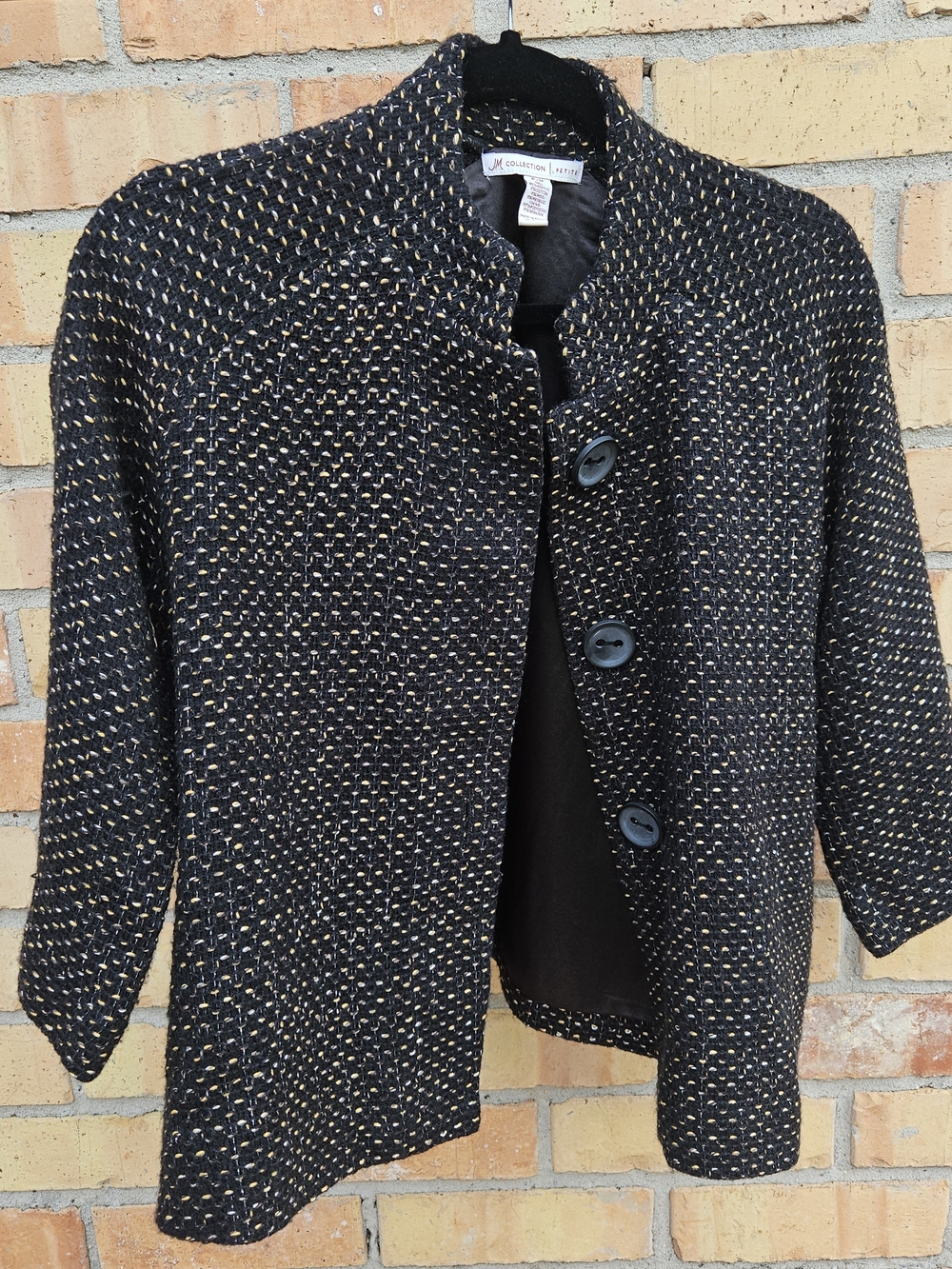 JM Collection Black and Gold Tweed Button-Front Jacket